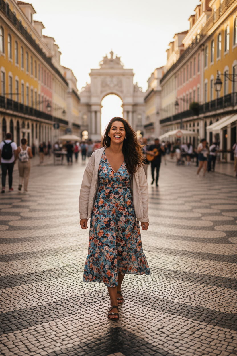 Mulher confiante e feliz na Rua Augusta